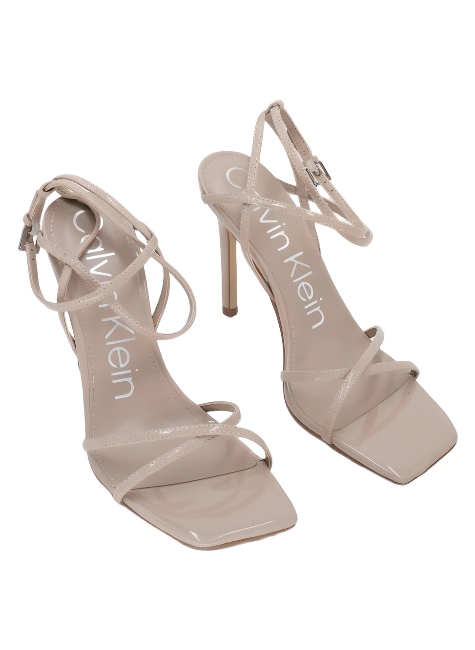 Calvin Klein Tegin Light Natural Nude Patent Strappy Square Toe Heel Size 9.5M